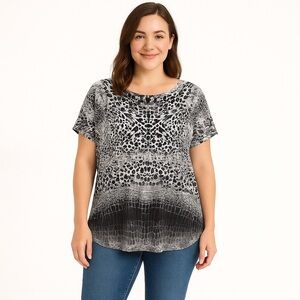 𝅺black & White Animal Print Top | Size L